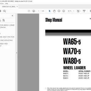 Komatsu WA65-5 WA70-5 WA80-5 Wheel Loader Shop Manual VEBM250100 PDF
