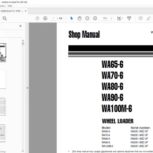 Komatsu WA65-6,WA70-6,WA80-6,WA90-6,WA100M-6 Wheel Loader Shop Manual PDF