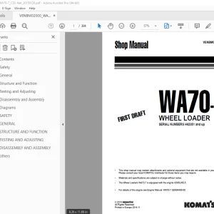 Komatsu WA70-7 Wheel Loader Shop Manual VENBM02000 PDF