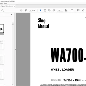 Komatsu  WA700-1 Wheel Loader Shop Manual SEBM009501 PDF DOWNLOAD
