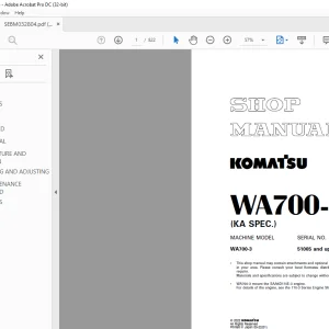 Komatsu WA700-3 Shop Manual SEBM032804  - PDF DOWNLOAD