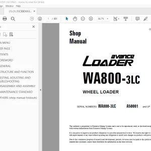 Komatsu WA800-3LC Wheel Loader avance Loader Shop Manual PDF