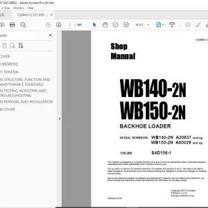 Komatsu WB140-2N WB150-2N Backhoe Loader Shop Manual CEBM012701 PDF