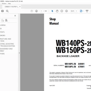 Komatsu WB140PS-2N WB150PS-2N BACKHOE LOADER Shop Manual CEBM011100 - PDF