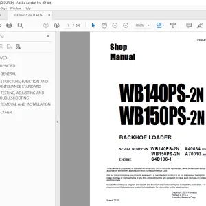 Komatsu WB140PS-2N WB150PS-2N Backhoe Loader Shop Manual CEBM012801 PDF