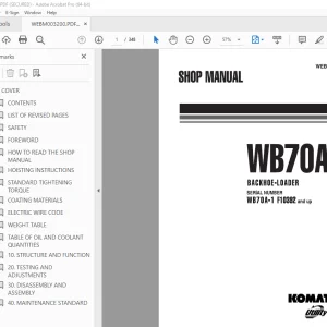 Komatsu WB70A-1 Backhoe Loader Shop Manual WEBM003200 PDF