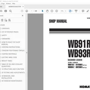 Komatsu WB91R-2 WB93R-2 Backhoe Loader Shop Manual WEBM000400 PDF