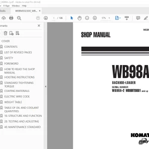 Komatsu WB98A-2 Backhoe Loader Shop Manual WEBM002300 PDF