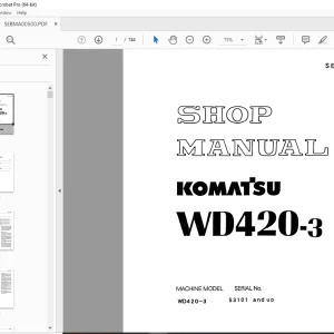 Komatsu WD420-3 Wheel Dozer Bulldozer Repair Shop Manual SEBMA00500 PDF