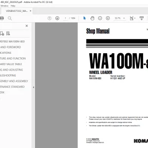 Komatsu WHEEL LOADER  WA100M-8E0 Shop Manual VENBM07002 PDF DOWNLOAD