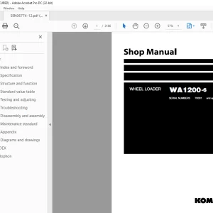 Komatsu WHEEL LOADER WA1200-6 Shop Manual SEN06774-12 PDF