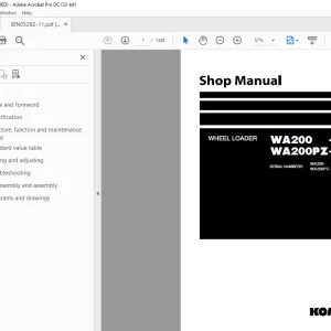 Komatsu WHEEL LOADER WA200 -6 WA200PZ-6 Shop Manual SEN05282-11 PDF