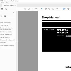 Komatsu WHEEL LOADER  WA470-6 WA480-6 Shop Manual SEN04409-16 PDF