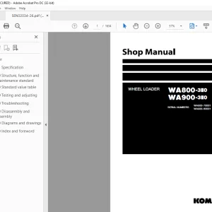 Komatsu WHEEL LOADER WA800-3E0 WA900-3E0 Shop Manual SEN02034-26  PDF
