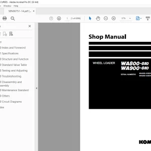 Komatsu WHEEL LOADER WA800-8E0 WA900-8E0 Shop Manual SEN06751-14 PDF