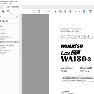 Komatsu Wheel Loader WA180-3 Shop Manual SEBM005804 PDF