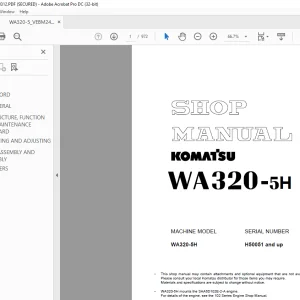 Komatsu Wheel Loader WA320-5H Shop Manual VEBM240100 PDF