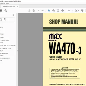 Komatsu Wheel Loader WA470-3 Shop Manual SMEW4700M0 - PDF DOWNLOAD