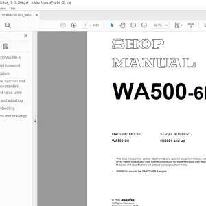 Komatsu Wheel Loader WA500-6H Shop Manual VEBM430100 -PDF DOWNLOAD