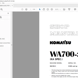 Komatsu Wheel Loader WA700-3 Shop Manual SEBM032802 - PDF DOWNLOAD
