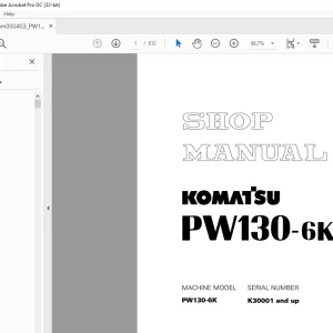 Komatsu Wheeled Excavator PW130-6K Shop Manual EEBM000403 PDF