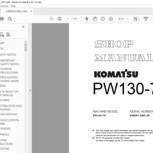 Komatsu Wheeled Excavator PW130-7K Shop Manual UEBM002800 PDF