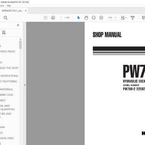 Komatsu Wheeled Excavator PW75R-2 Shop Manual WEBM001601 - PDF DOWNLOAD