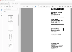 Mengele 2row maize attachment MG22Z for SH 30H/N Parts Manual PDF