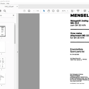 Mengele 2row maize attachment MG22Z for SH 30H/N Parts Manual PDF
