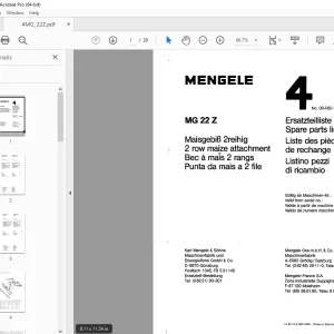Mengele MG 22 Z 2-row maize attachment Parts Manual PDF