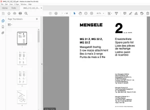 Mengele MG 31Z MG 32Z MG 33Z 2-row maize attachment Parts Manual PDF