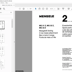 Mengele MG 31Z MG 32Z MG 33Z 2-row maize attachment Parts Manual PDF