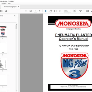 Monosem 12-Row 30 Pull type Planter WING FOLD Pneumatic Planter Operator's Manual PDF