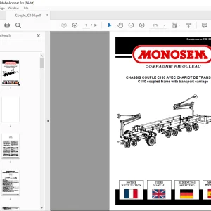 Monosem C180 coupled frame with transport carriage User Manual PDF