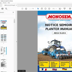 Monosem MECA V4-2014 Planter Assembly, Adjustment & Maintenance Manual PDF