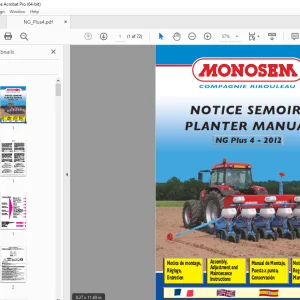 Monosem NG Plus 4 2012 Planter Assembly Adjustment & Maintenance Manual PDF