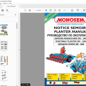 Monosem Semoir Maraicher MS-2008 Assembly Adjustment & Maintenance Manual PDF