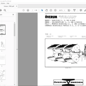 Overum Vulcan 8218 H Fully mounted 2-,3- & 4-Furrow Ploughs Parts Manual PDF