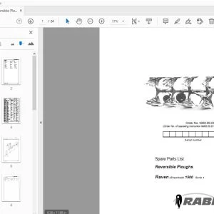 Rabe Reversible Ploughs Raven (Shearbolt) 1500 Serie 1 Parts Manual - PDF
