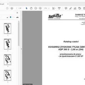 SAMASZ KOSIARKA DYSKOWA TYLNA CENTRALNA KDF 300 S - 3,00 m (294) Katalog części - PDF