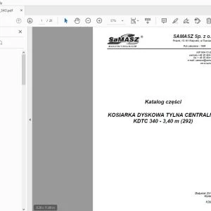 SAMASZ KOSIARKA DYSKOWA TYLNA CENTRALNA KDTC 340 - 3,40 m (292) Katalog części - PDF