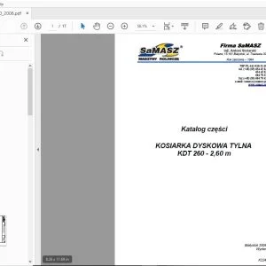 SAMASZ KOSIARKA DYSKOWA TYLNA KDT 260 - 2,60 m Katalog części - PDF