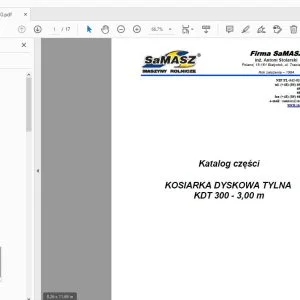 SAMASZ KOSIARKA DYSKOWA TYLNA KDT 300 - 3,00 m Katalog części  - PDF