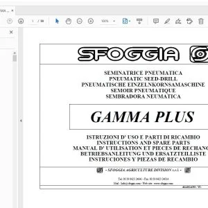 SFOGGIA GAMMA PLUS PNEUMATIC SEED-DRILL INSTRUCTIONS & PARTS MANUAL - PDF