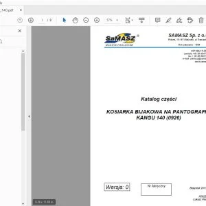 Samasz KANGU 140 (0926) KOSIARKA BIJAKOWA NA PANTOGRAFIE Katalog części - PDF