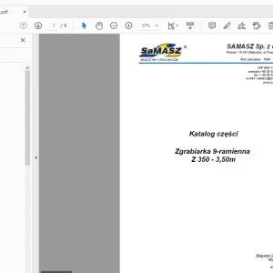 Samasz Z 350-3,50m Zgrabiarka 9-ramienna Katalog części - PDF DOWNLOAD