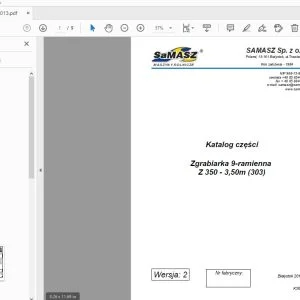 Samasz Zgrabiarka 9-ramienna Z 350 - 3,50m (303) Katalog części - PDF DOWNLOAD