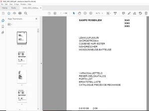 Sampo Rosenlew 3045 3065 3085 Combine Harvester Parts Manual PDF