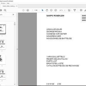 Sampo Rosenlew 3045 3065 3085 Combine Harvester Parts Manual PDF
