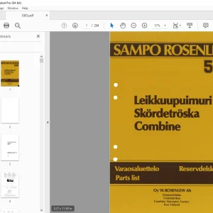 Sampo Rosenlew 580 Combine Parts Manual - PDF DOWNLOAD